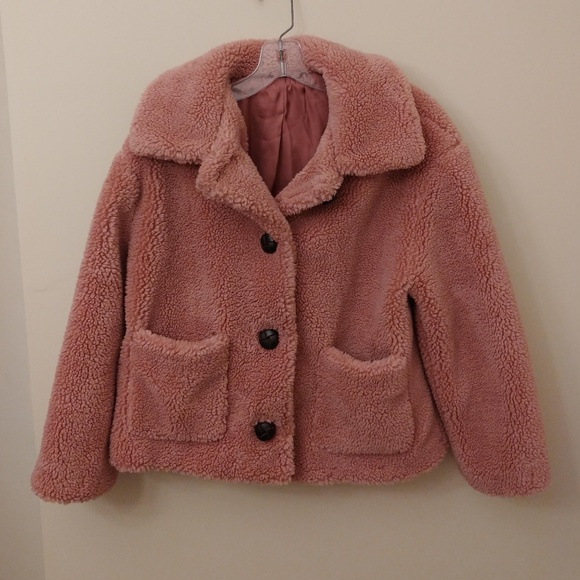 Vintage Jackets & Blazers - Unique Oversized Teddy Faux Fur Fuzzy Pink Coat